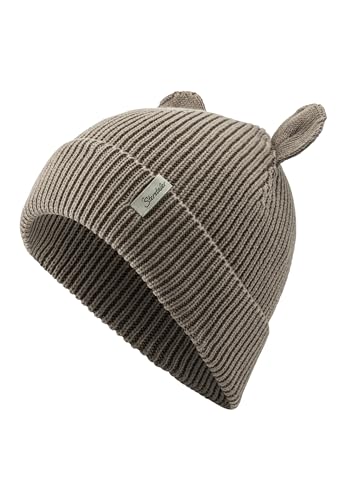 Sterntaler Strickmütze mit Umschlag - GOTS Unisex Beanie aus Baumwolle (Bio) - Übergangsmütze mit kleinen, angesetzten Öhrchen - Kinder Mütze mit Rippstrickmuster- lichtbraun, 53