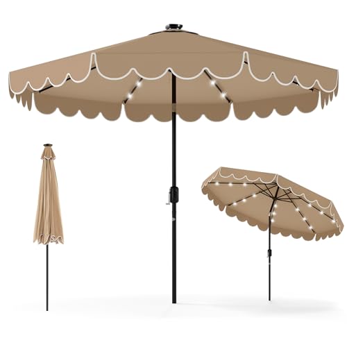 Tangkula 9 FT Solar Patio Umbrella, 2-Tiers Scalloped Outdoor Table
