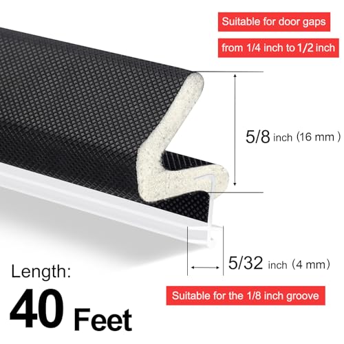 Image of 40 Feet Door Weather Stripping, Kerf Weather Stripping for Doors with Groove, Kerf Door Seal for Large Gap and Easy Installation(40, Black)