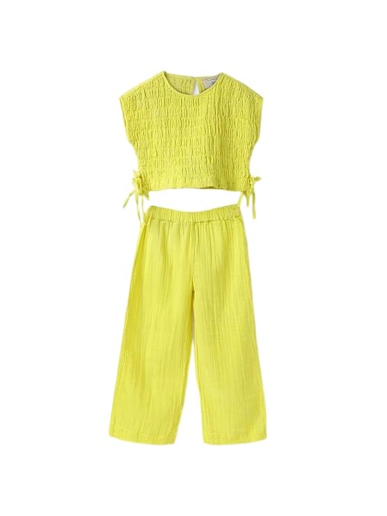 Image of SPUNKIES Pure Cotton Top & Leggings Set for Kids Girls - Yellow Smocking Casual Wear (2-14 Years)