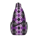 SMAZDFXX Bolso bandolera de cuadros rombos para mujer, bandolera morada y negra para hombre, bolso de hombro informal, ligero para gimnasio, deportes al aire libre, viajes, senderismo, pesca.