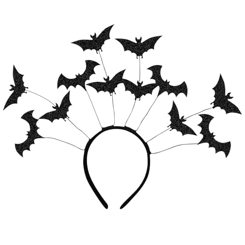 HINGTAI Diadema de morcego com 12 morcegos decorações de Halloween acessórios para o cabelo de festa do Batman disfarce, Glitter Headband for Party Supplies Halloween hairband