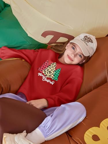 Image of Haloumoning Girls Oversized Crewneck Sweatshirts Kids Fleece Pullover Tops