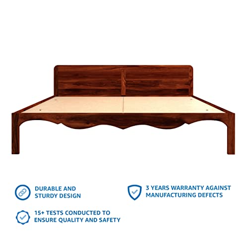 Image of Solid Sheesham Wood Mehraab King Size Bed Without Storage with Headboard | Palang Cots Wooden Double Beds for Bedroom, Living Room, Hotel and Home (Honey Finish)