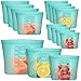 Annaklin Reusable Food Bags, 12 Pack 100% Silicone Food Storage Bags Stand Up Zip Lock Container, Freezer Microwave Oven Dishwasher Safe, 4 Medium 4 Small 4 Extra Small, Aqua
