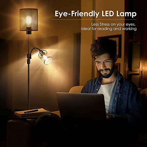 Boostarea Industrial Floor Lamp, Modern Standing Lamp, 6W Torchiere Floor Lamp With 4W Adjustable Reading Lamp, Iron Lampshade, Rotary Switch, Metal Stand Up Lamp, Farmhouse Floor Lamp For Living Room #TOP4