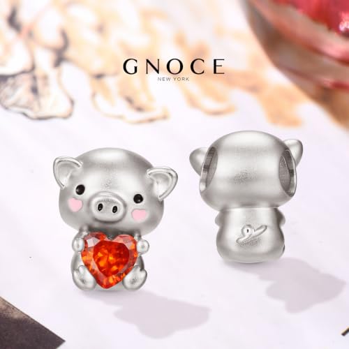 Image of GNOCE Embraces Heart Gemstone Bead Charms 925 Sterling Silver Rabbit Horse Triceratops Snake Monkey Cat Platypus Sloth Bear Pig Yak Ghost Matryoshka Doll Jewelry Gift for Women
