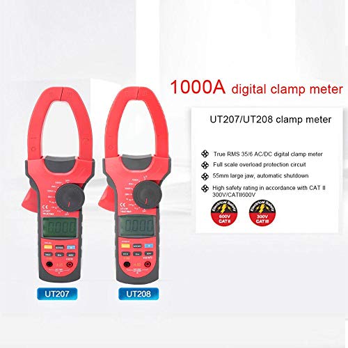 Image of Auto Range Digital Clamp Meter Industrial Multimeter AC DC Current Voltage Tester 600V Backlit Display for Electricians HVAC UT207