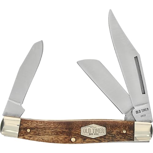 Old Timer 8OTW Senior 6.9in Traditional Folding Pocket Knife with 3 High Carbon Stainless Steel Blades, Desert Iron Wood Handle, and Convenient Size for EDC, Hunting, Camping, Whittling, and Outdoors