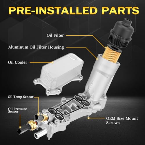 Image of Upgraded Aluminum Engine Oil Filter Housing with Oil Cooler Sensors and Gaskets Compatible with Dodge Charger Challenger Journey, Jeep Wrangler, Ram 1500 2500 3500, Chrysler 200 300 3.6L V6