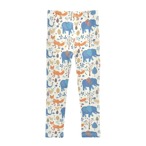Wusikd Foxes Elephants Girls' Leggings Toddler Doodles Trees Kids Yoga Pants Dance Active Tights 4T2