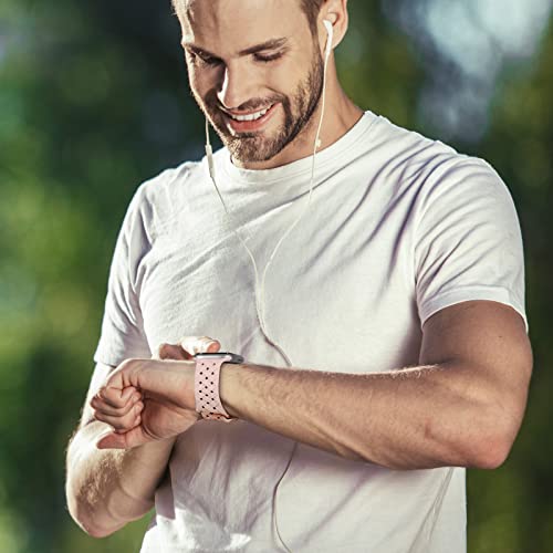 Image of Silicone Braided Weave Bands Compatible with Apple Watch 38mm 40mm 41mm 42mm 44mm 46mm 45mm 49mm, Replacement Sport Breathable Strap for iWatch Series 11 /10 /9 /8 /7 /6 /5 /4 /3 /2 /1 Ultra SE Women Men, Pink Sand