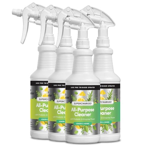Image of Clean Revolution SuperCharged All Purpose Cleaner Refill with Smart Probiotic + Enzyme Complex, Multi-Surface Kitchen Bathroom & Floor Cleaner, Lemon & Herbs, 32 Fl Oz (Pack of 4)