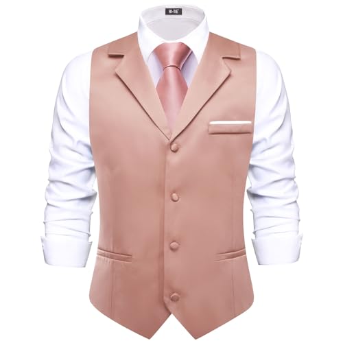 Image of Hi-Tie Men's Formal Suit Vest Solid Fit Vest for Men 3 Pockets V Neck Waistcoat Business Wedding Casual