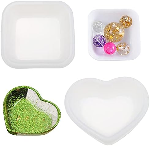 2 Pack Heart Shape Small Storage Box Resin Mold,Square Shape Jewelry Mini Bowl Silicone Mold, Cute Decorative Dish Containers Epoxy Casting Mold for Small Items Crafts Jewelry Art