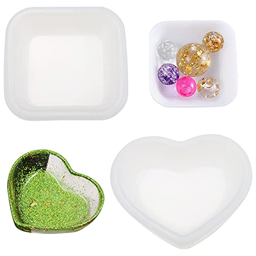 2 Pack Heart Shape Small Storage Box Resin Mold,Square Shape Jewelry Mini Bowl Silicone Mold, Cute Decorative Dish Containers Epoxy Casting Mold For Small Items Crafts Jewelry Art #TOP7
