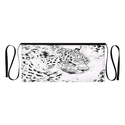 Kigai White Leopard Print Server Aprons for Men Women Water & Oil Resistant Waitress Waiter Waist Apron with 3 Pockets