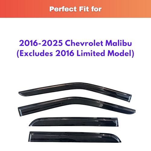Image of KPY Rain Guards Fit for 2016-2025 Chevrolet /Chevy Malibu, Out-Channel Window Visors Vent Wind Deflectors 4PC, Car Accessories for 16-25 Malibu (Excludes 2016 Limited Model)