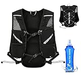 Laufweste mit 500ml Wasserflasche für Damen & Herren, Ultraleicht Reflektierender Trinkrucksack Trinkweste, Verstellbare Brustgurte Laufweste Hydration Pack für Laufen, Trails, Radfahren, Marathons