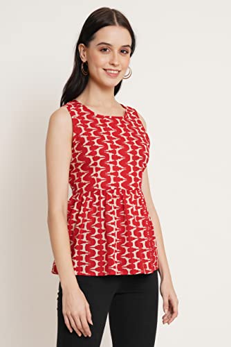 Image of COTLAND Fashions Jaipuri Cotton Sleeveless Printed Peplum Top for Women
