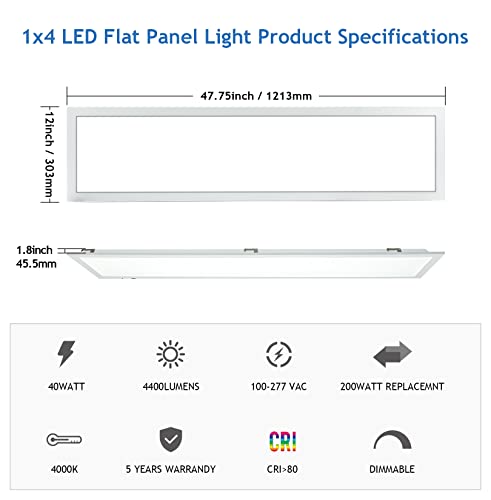 Image of CycevSun 1x4 FT LED Flat Panel Light Drop Ceiling, 0-10V Dimmable, 4 Pack