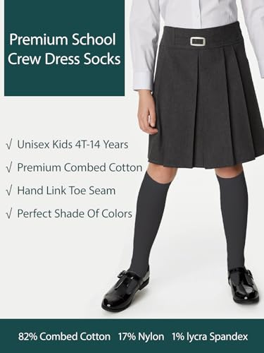 Image of COTTON DAY Kids Girls Unisex Knee High School Dress Socks Seamless Toe 3 Pack Black White Gray Navy Blue