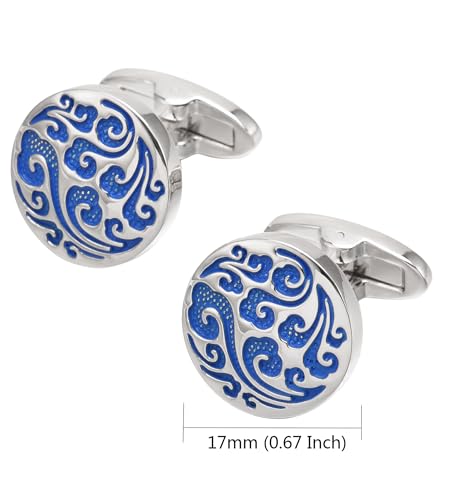 Mancuernillas redondas con patrón de nubes grabadas para hombre miniatura 5