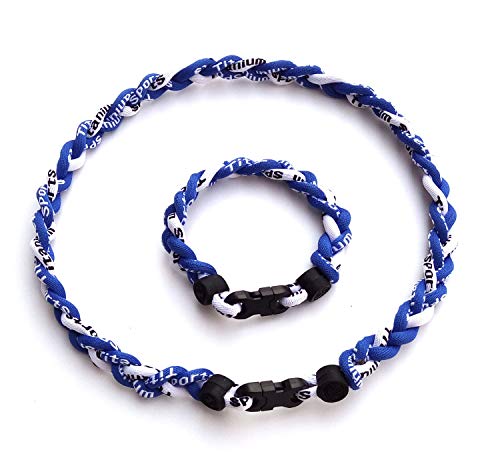 Cebuy 3 Rope Braided Tornado Titanium Sport Baseball Necklace 20" & Bracelet 8" (Blue/White) #TOP4