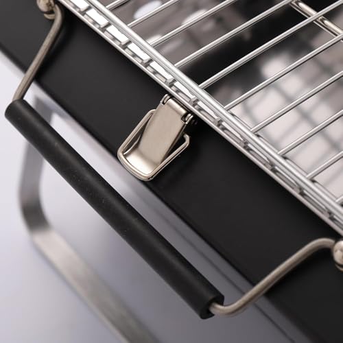 Image of Portable Barbeque Camping Grill &BBQ Utensils, Foldable Stainless Steel Charcoal Grill, Small Outdoor Travel BBQ, Compact Picnic Barbecue Cooking Grill for Camping (Black (Medium))