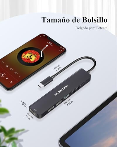 LENTION Hub USB C HDMI 4K@60Hz, PD 100W, Lector de Tarjetas SD/TF, USB 3.0 & 2.0, Adaptador USB C 7 en 1 para MacBook Pro 2025-2016, Nuevo Mac Air, Surface, iPhone 17 Plus Pro MAX y Más (Negro) - imagen 8