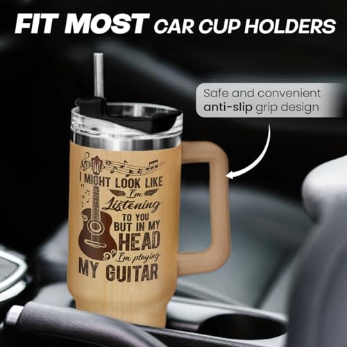 Image of SANDJEST Guitarist Gifts for Men, 40oz Stainless Steel Insulated Coffee Tumbler with Lid & Straw, Travel Cup Gift for Musician Guitar Player, Christmas Birthday