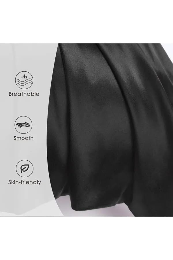 Glomaria Premium Silk Satin Pillowcases Set Of 2 – 20x30 Inches, Hair & Skin Friendly, Envelope Closure, Adjustable Buckles, Black