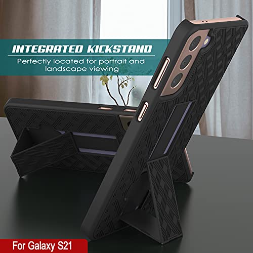 PunkCase Galaxy S21 Holster Belt Clip Case W/Screen Protector & Built-in Kickstand, Black - Image 2
