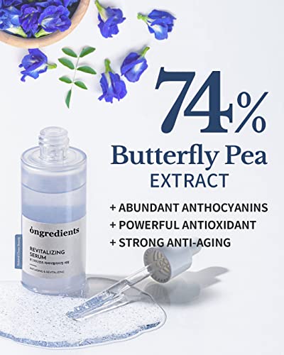 Ongredients Revitalizing Serum, Antioxidant Vegan Facial Serum, Improves Complexion For Dull Skin, Hyaluronic Acid And Butterfly Pea Flower Extract, 1.69 Fl.oz. #TOP4