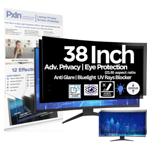 Image of Pxin 38 inches (21:9) Curved Monitor Privacy Screen Filter - NO Eye Strain | Anti-Blue Light + Anti-Glare | No Dry Eyes | Privacy Screen Protector