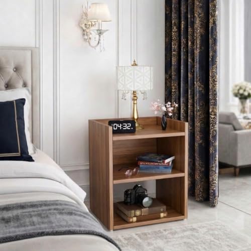 Image of SPYDER CRAFT 2 Tier Engineered Wood Bedside Table for Bedroom|Wooden Modern Side Tables for Bedroom|Side Table for Bed Room|Corner Table for Bed Room (Finish Color -Noce Lyon, DIY(Do-It-Yourself))