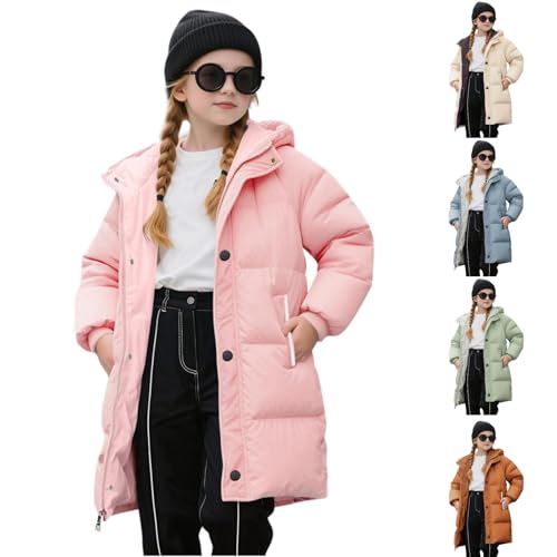 Blczomt Girls Winter Coat Trendy Cozy Long Hooded Puffer Jackets Full Button Zip Up Fall Coats Casual Warm Travel Outerwear fall jacket for girls Pink 8 Years