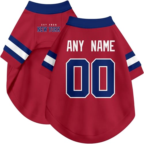 Image of New York Dog Clothes Jersey Style Personalized Pet T Shirt with Custom Name Number for Small Medium Large Dogs