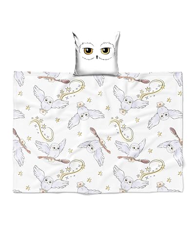 Harry Potter – Manta de 120 x 150 cm, diseño de búho Hedwig 2 en 1, funda de almohada y manta, manta de forro polar coral, manta para sofá, decoración de regalo, artículo para fans, mullida, suave y