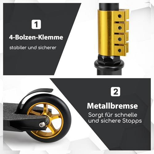 COSTWAY Hulajnoga wyczynowa z kierownicą 360, z kołami PU 110 mm, łożyskami kulkowymi ABEC-7 i aluminiowym pokładem, obciążenie 100 kg, hulajnoga dla dzieci od 10 lat (czarna)