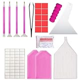 54PCS Diamond art Accessories Tools Kits Multiple Sizes Diamond Painting Trays Pens for Adults to Make Diamond Art Craft Tweezers Glue Label Zip-Lock Bag Diamond Correction Storage (Pink-54PCS)