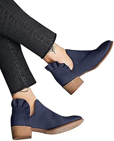 Womens Cutout Booties Low Heel Ruffle Fall Short Ankle Boots Slip on Dress Shoes