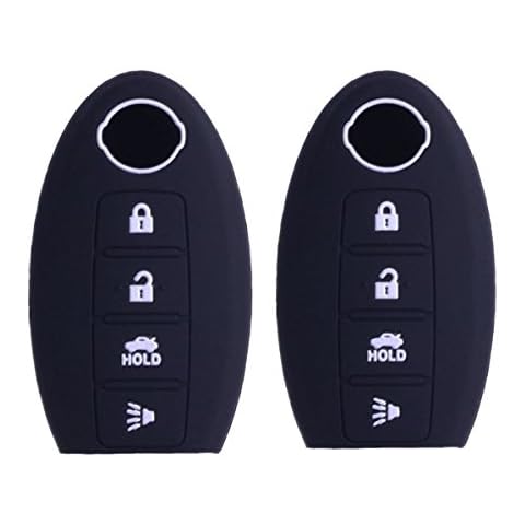 2Pcs XUHANG Sillicone Key fob Skin Key Cover Remote Case Protector Shell for Nissan Teana Murano Maxima Pathfinder Rogue Versa 370Z Sentra Altima Smart Remote 4 Button Black Cover