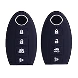 2Pcs XUHANG Sillicone key fob Skin key Cover Remote Case Protector Shell for Nissan Teana Murano Maxima Pathfinder Rogue Versa 370Z Sentra Altima Smart Remote 4 Button Black
