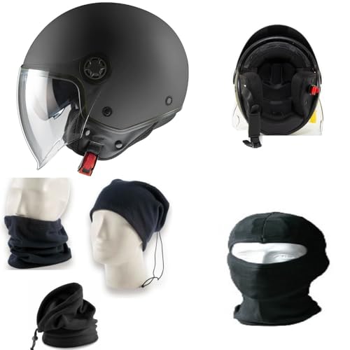 Casco jet negro mate de moto clase A con parasol para VRSCF V-ROAD
