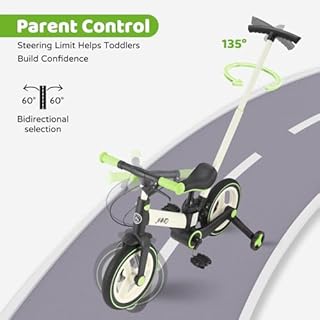 JMMD 6-in-1 Toddler Bike with Training Wheels and Pedals, 12 inch Convertible and Foldable Balance Bike & Pedal Bike with Adjustable Parent Handle, Kickstand, Brakes for kids, Age 18 Months-5 Years