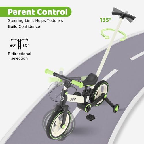 Image of JMMD 6 in 1 Toddler Bike with Push Handle for Kids 18-60 Months, 12 inch Foldable Balance Bike with Training Wheels, Pedals, Brakes, Kickstand, Push Tricycle Toddler Gift & Toys for Boy & Girl