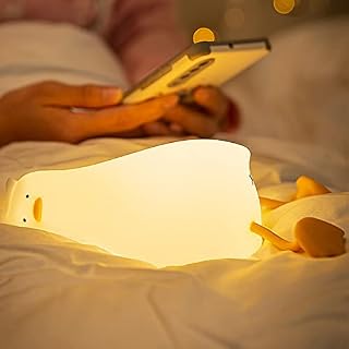 Bascet Cute Lying Duck Night Lamp Silicone Lie Flat Duck Light 1200mAh Rechargeable Duck Night Lights Touch Control Three Levels Dimming Function Bedside Lamp for Night Reading