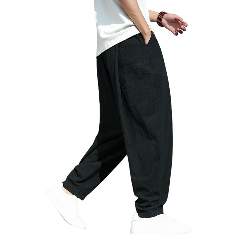 Pantalon chinois en coton lin ample et délavé à cordon - 3