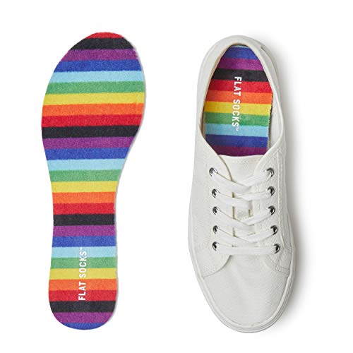 FLAT SOCKS - No Show Cushioned Trim to Fit Non Slip Sock, Terry Material (Rainbow, Small)